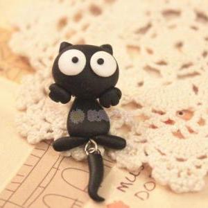 Handmade Staring Black Cat Cartoon Earrings
